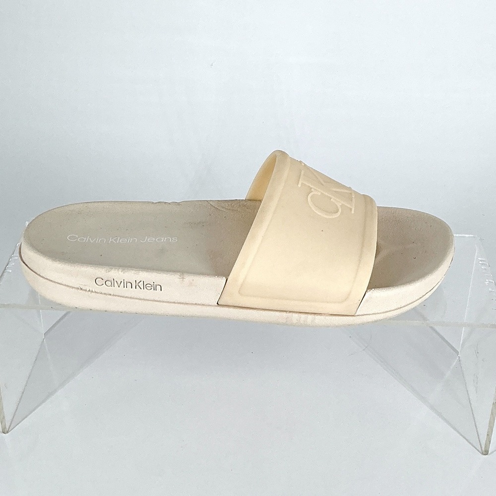 Calvin Klein Womens Size‎ 8 Logo Slide Sandals Cream Ivory BARLI